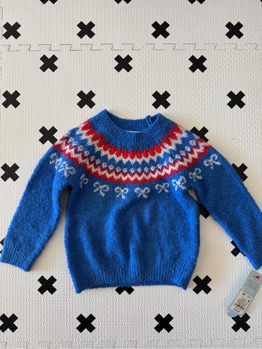 Cat & Jack Fair Isle Crewneck Sweater in blue/red size 12m NWT